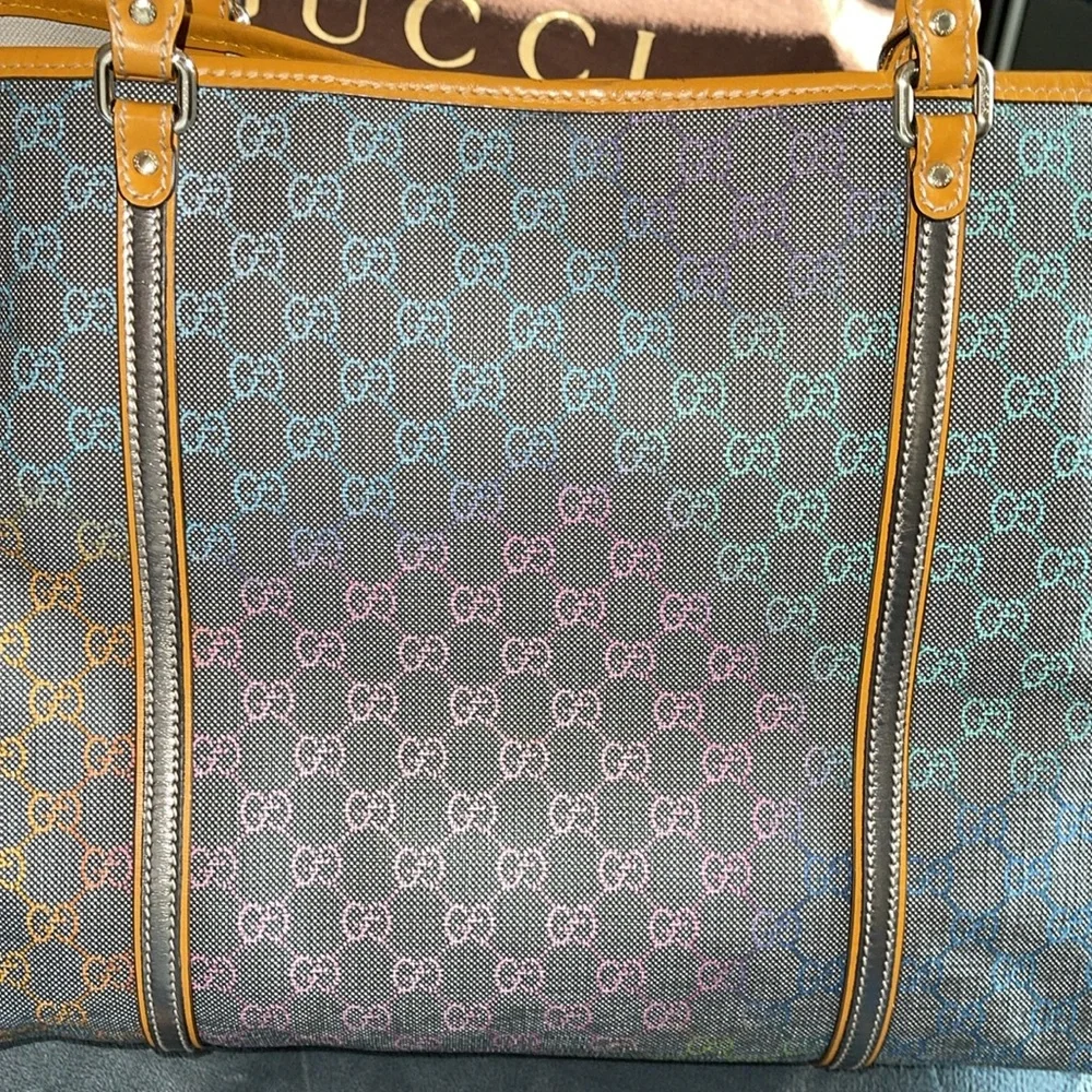 Sold Preloved Gucci tote bag pristine condition gorgeous grey with multi color - Picture 10 of 15